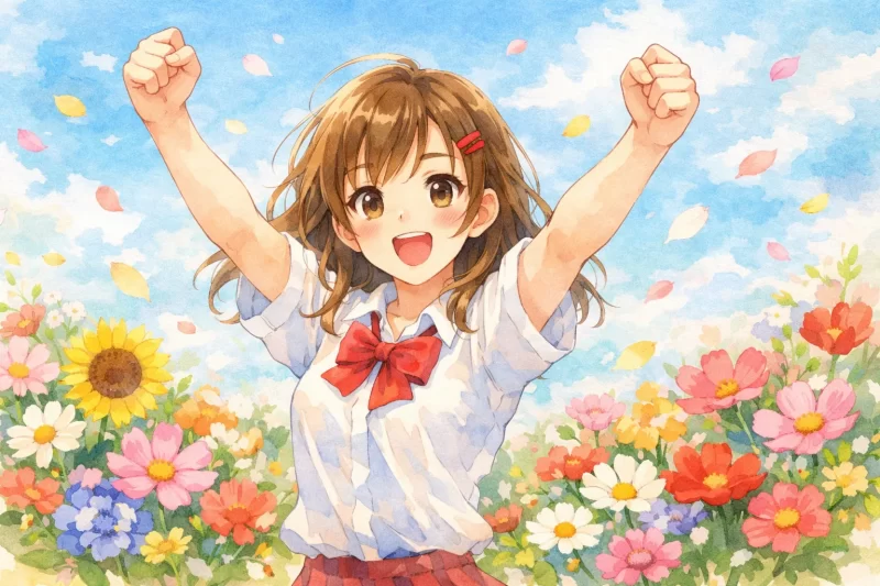 ガッツポーズをしている女の子のイラスト